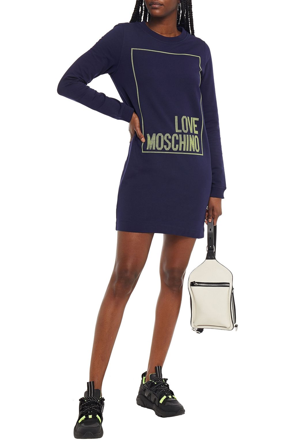 LOVE MOSCHINO Studded French cotton-blend terry mini dress
