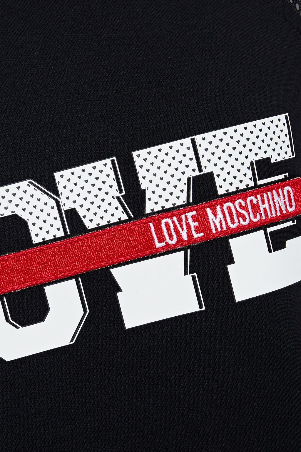LOVE MOSCHINO Mesh-paneled embroidered printed jersey mini dress