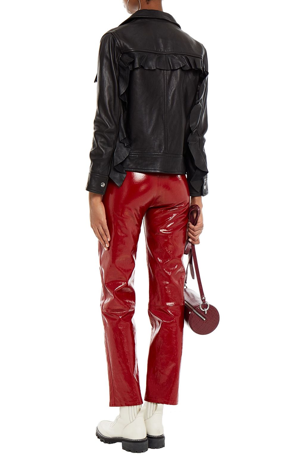 STAND STUDIO Ruffle-trimmed leather jacket