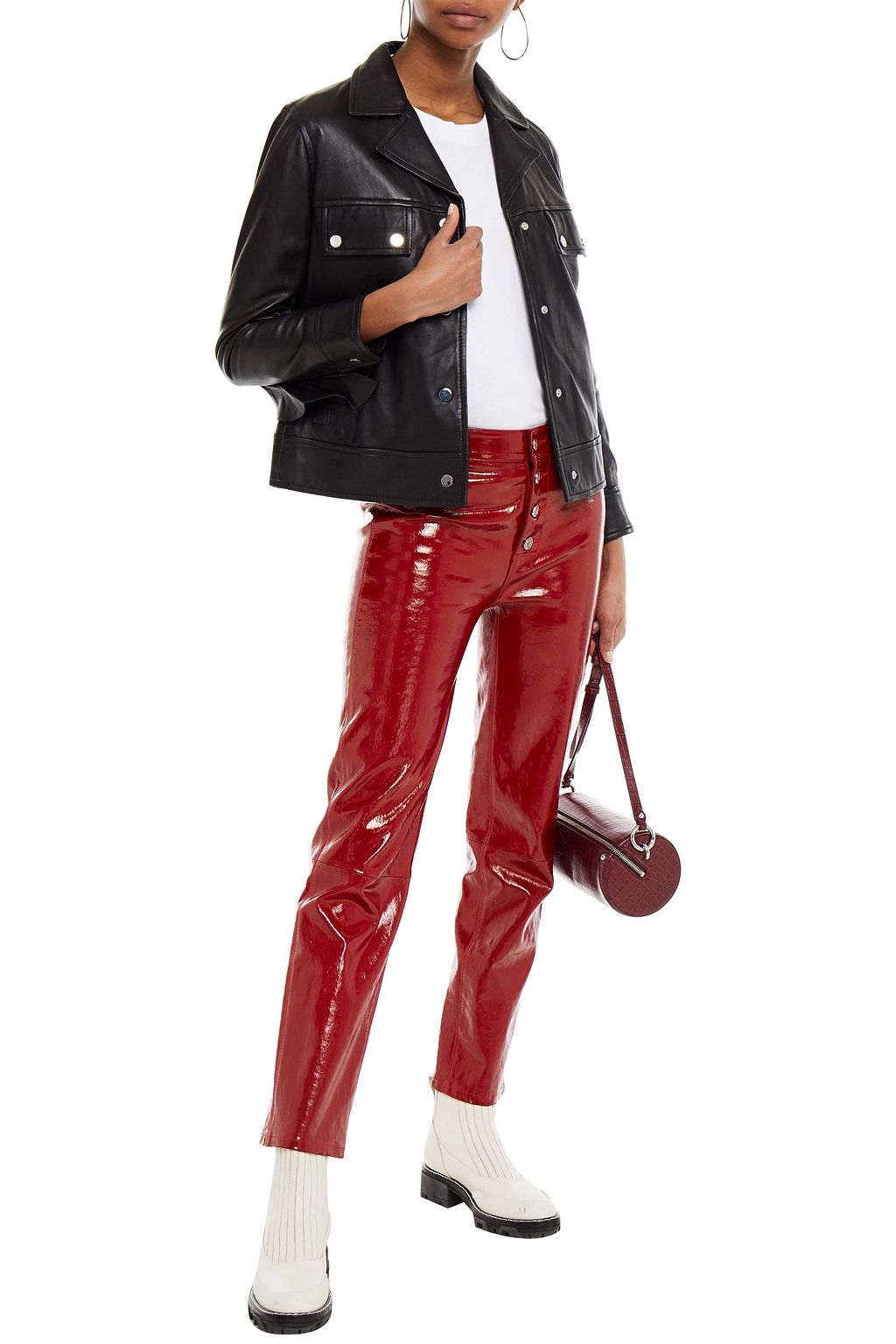 STAND STUDIO Ruffle-trimmed leather jacket
