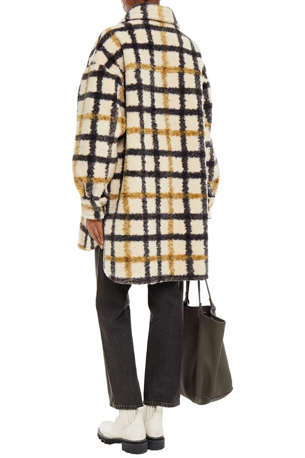STAND STUDIO Checked faux shearling coat