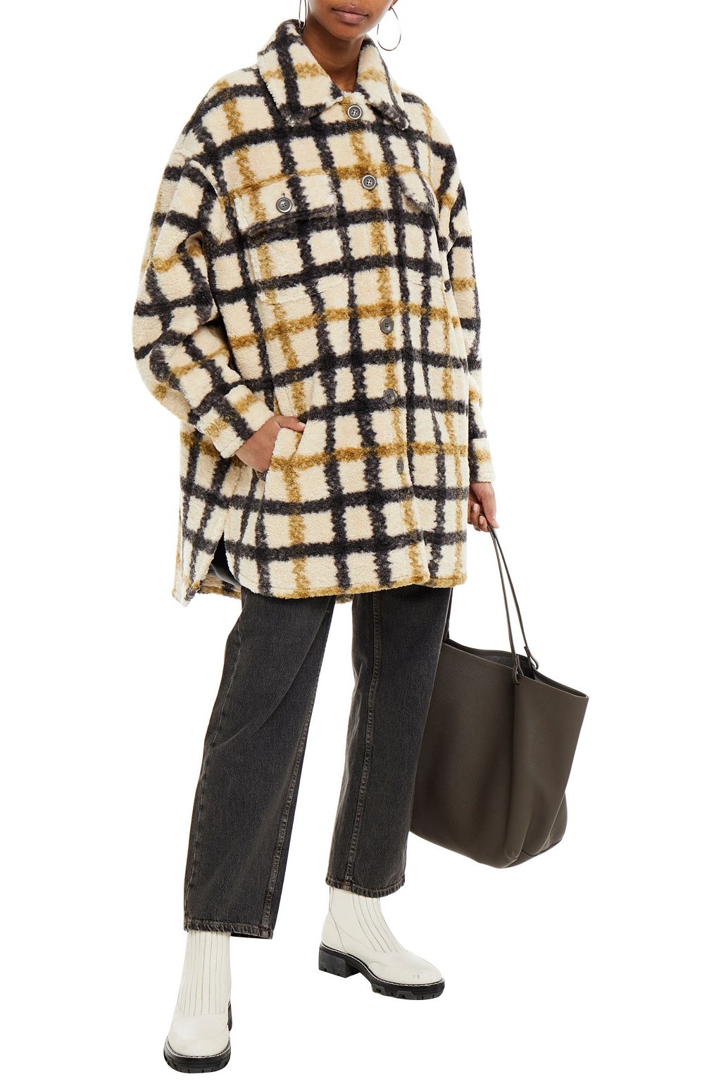 STAND STUDIO Checked faux shearling coat