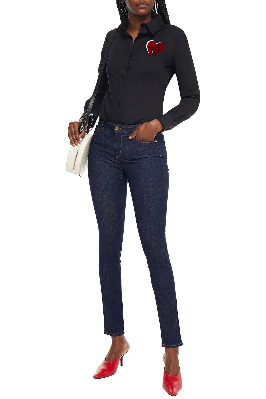 LOVE MOSCHINO Appliquéd stretch-cotton poplin shirt