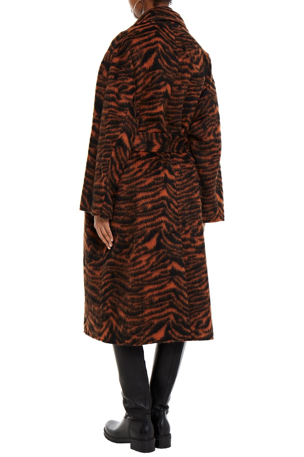 STAND STUDIO Belted tiger-print wool-blend felt coat