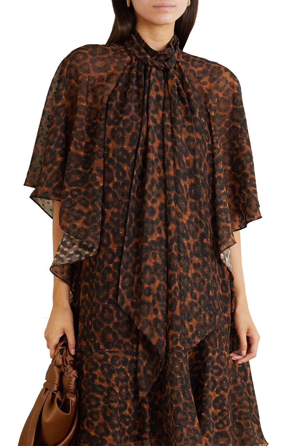 ERDEM Elviretta tie-neck leopard-print fil coupé chiffon dress