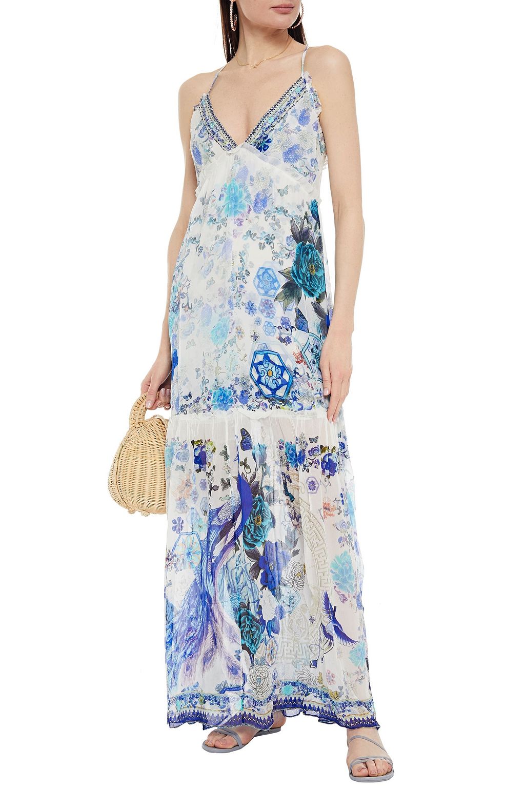 CAMILLA Crystal-embellished silk-crepon maxi dress