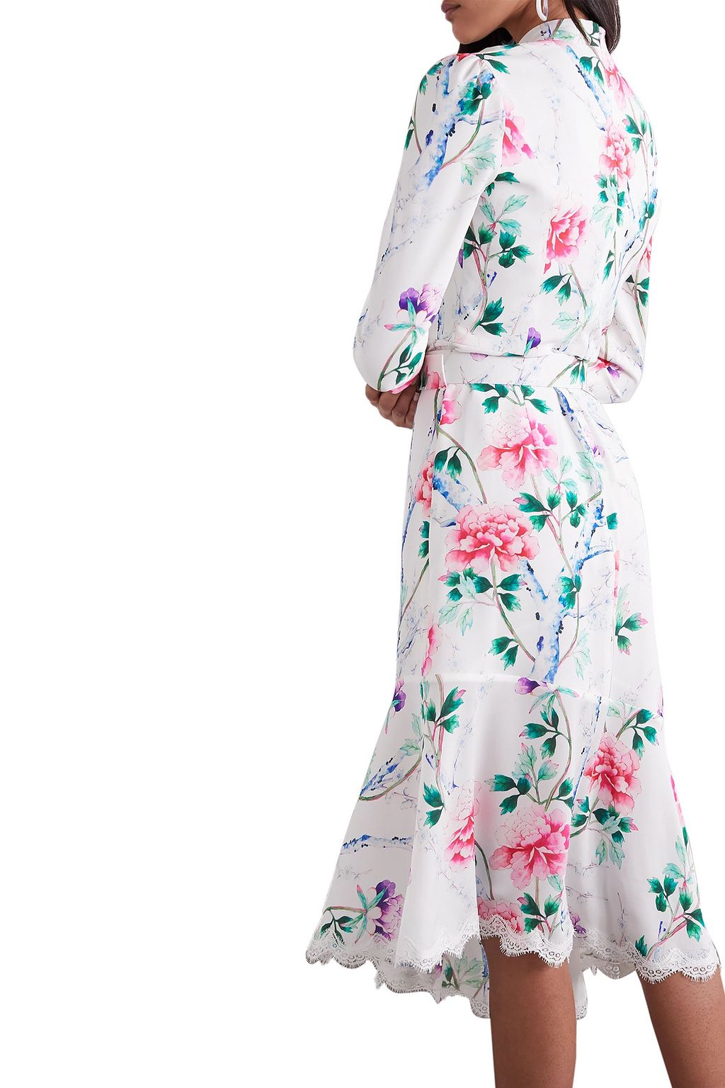 ANDREW GN Gathered belted floral-print silk-crepe midi dress
