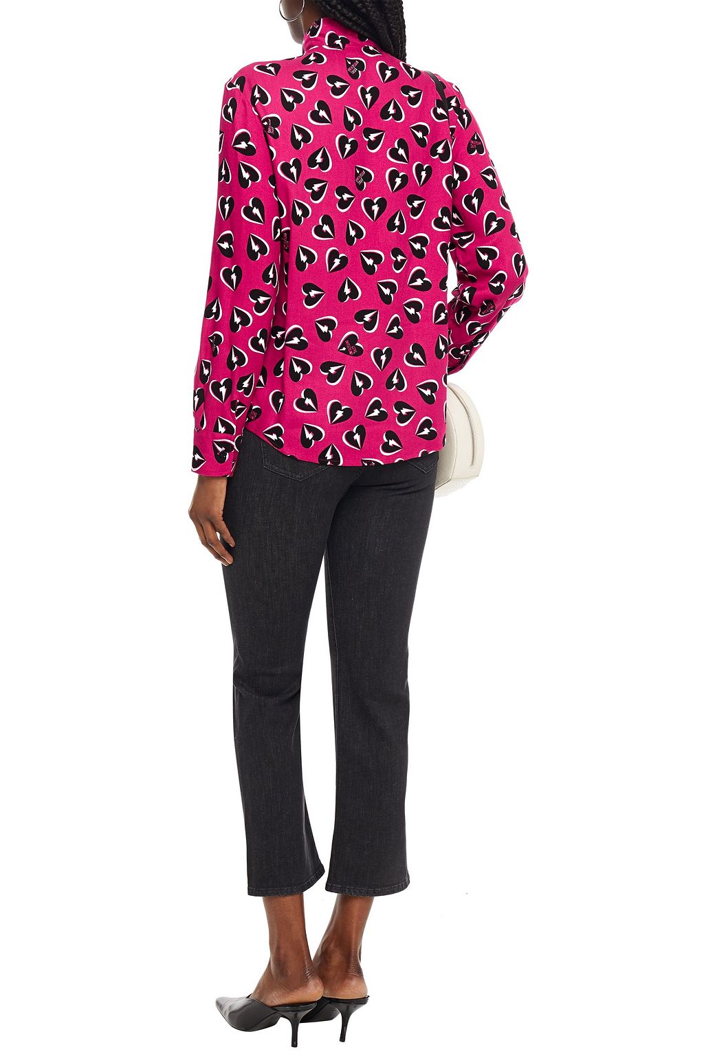 LOVE MOSCHINO Pussy-bow printed crepe de chine blouse