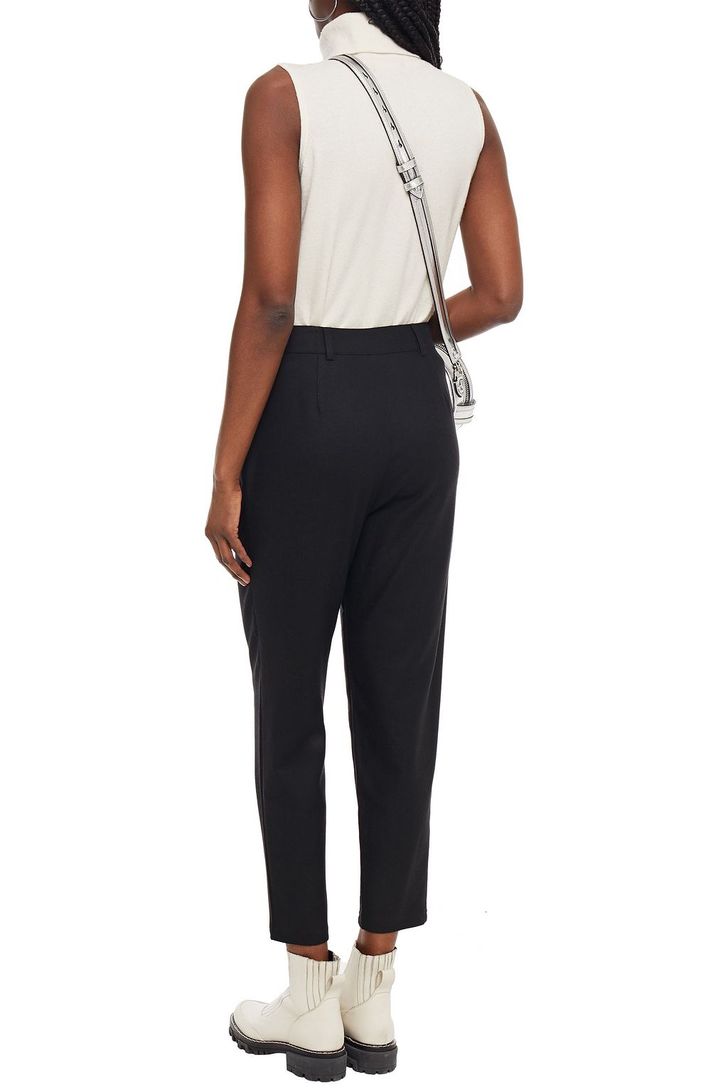 LOVE MOSCHINO Cropped crystal-embellished twill tapered pants