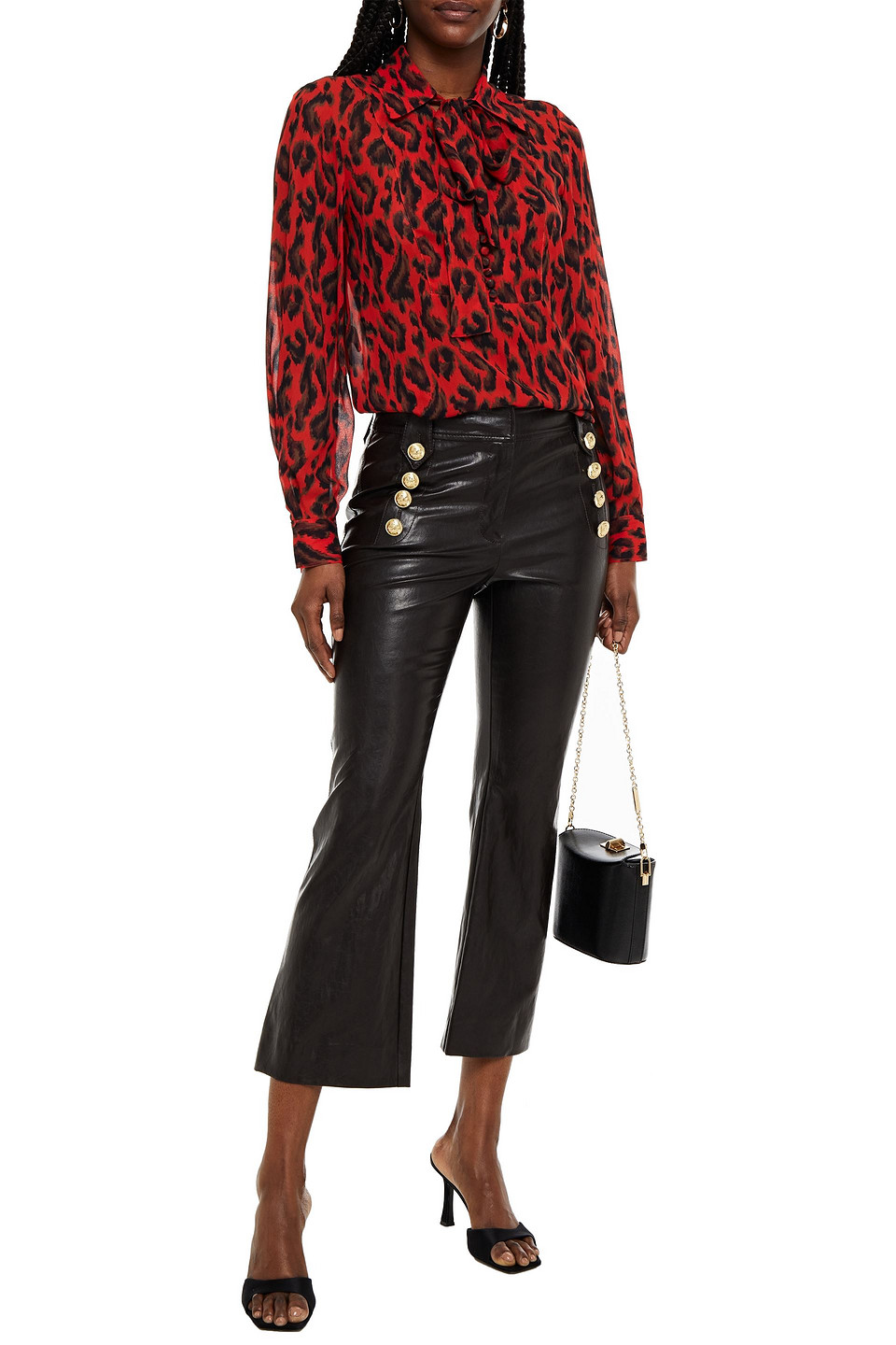 Derek Lam 10 Crosby Pussy-bow Leopard-print Georgette Blouse In Red