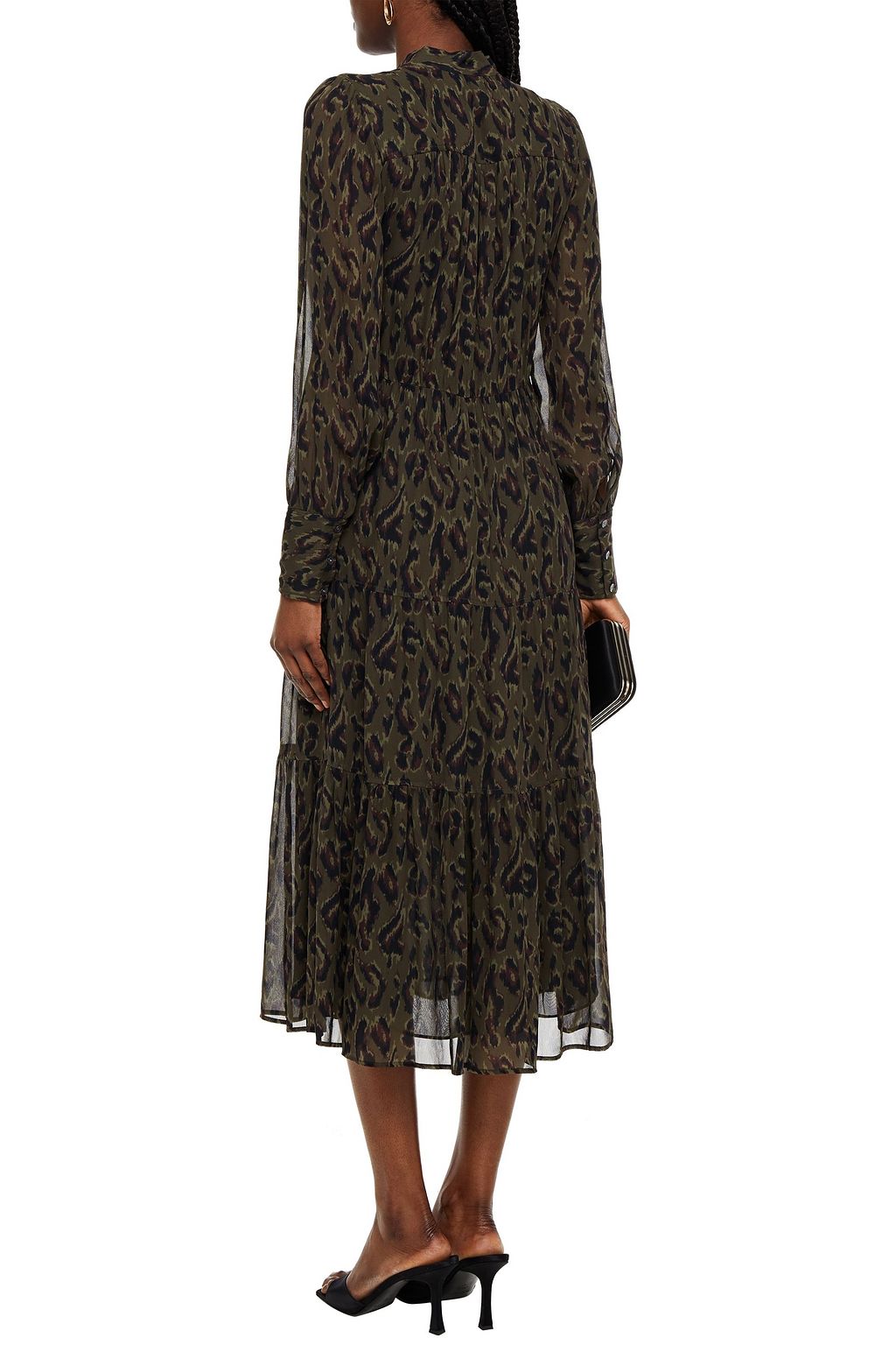 DEREK LAM 10 CROSBY Pussy-bow leopard-print crepe de chine midi shirt dress