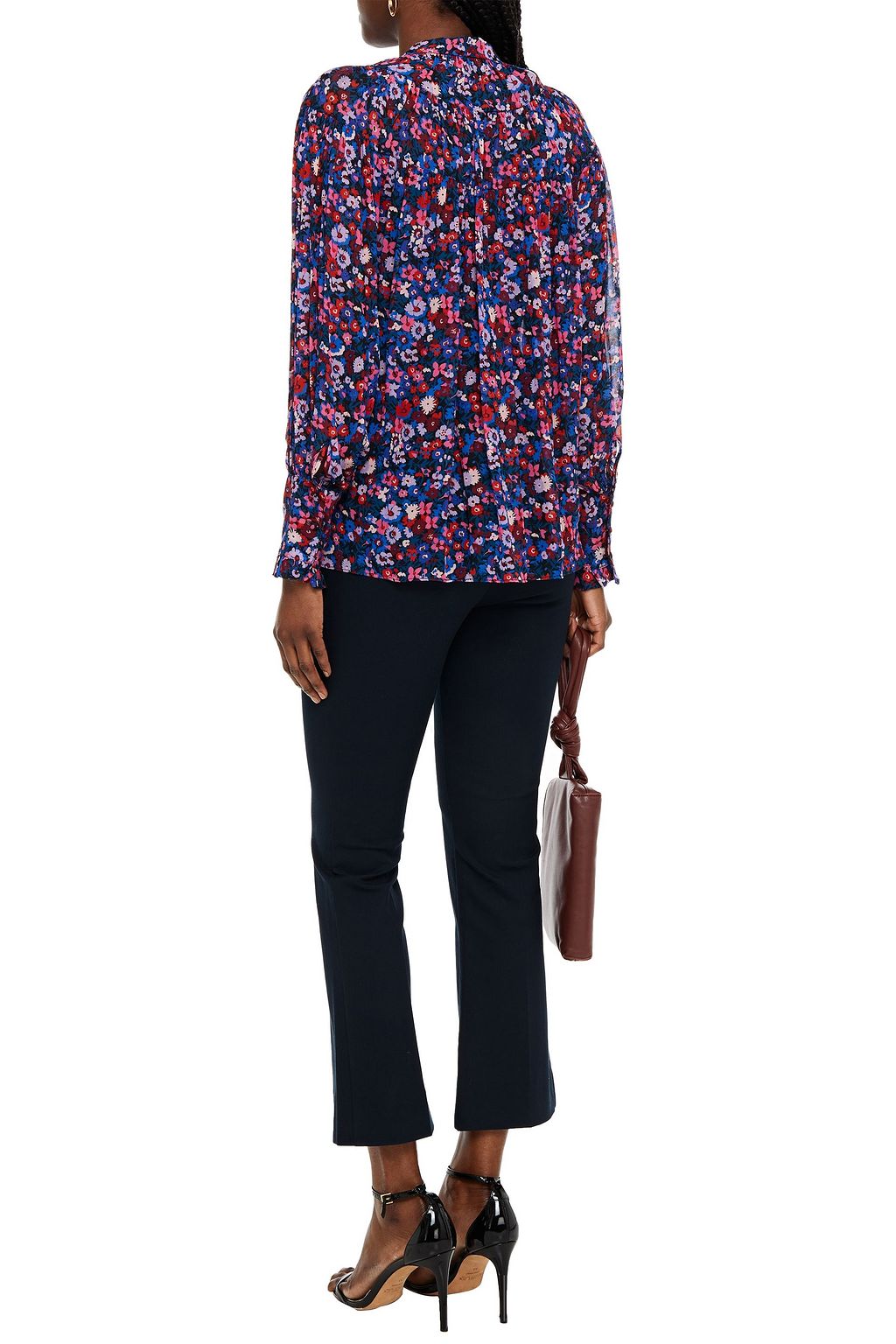 DEREK LAM 10 CROSBY Gathered floral-print crepe blouse
