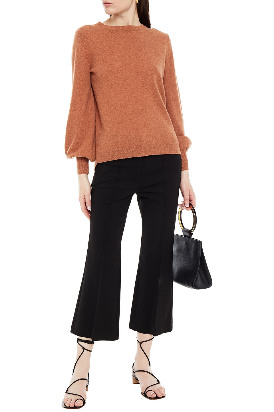 Tibi Cropped Stretch-ponte Bootcut Trousers In Black