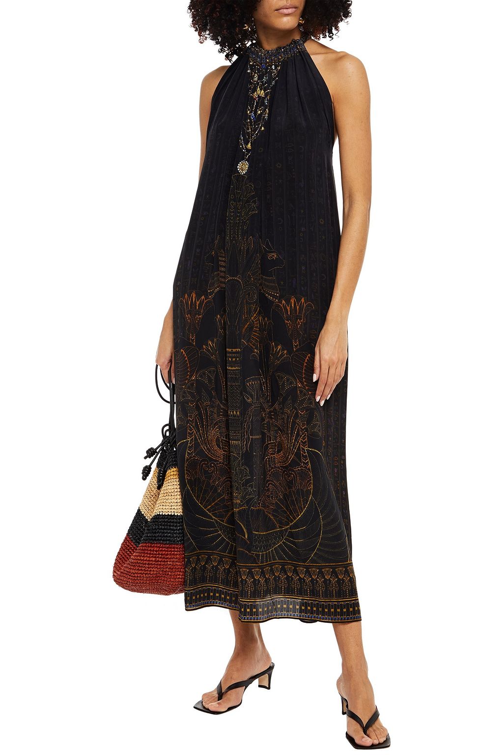 CAMILLA Crystal-embellished gathered silk crepe de chine maxi dress