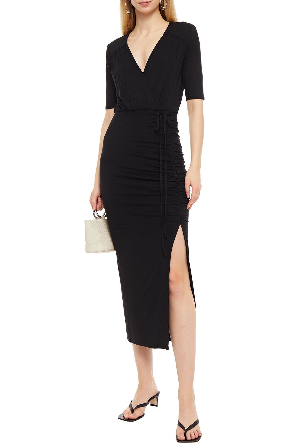 VERONICA BEARD Mariposa wrap-effect ruched stretch-jersey midi dress