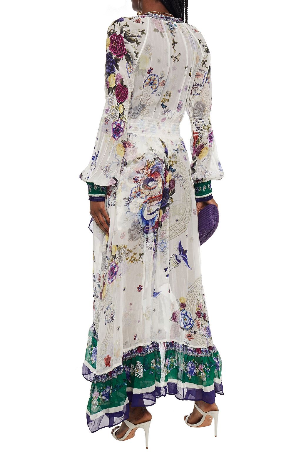 CAMILLA Ruffled printed silk-crepon maxi wrap dress