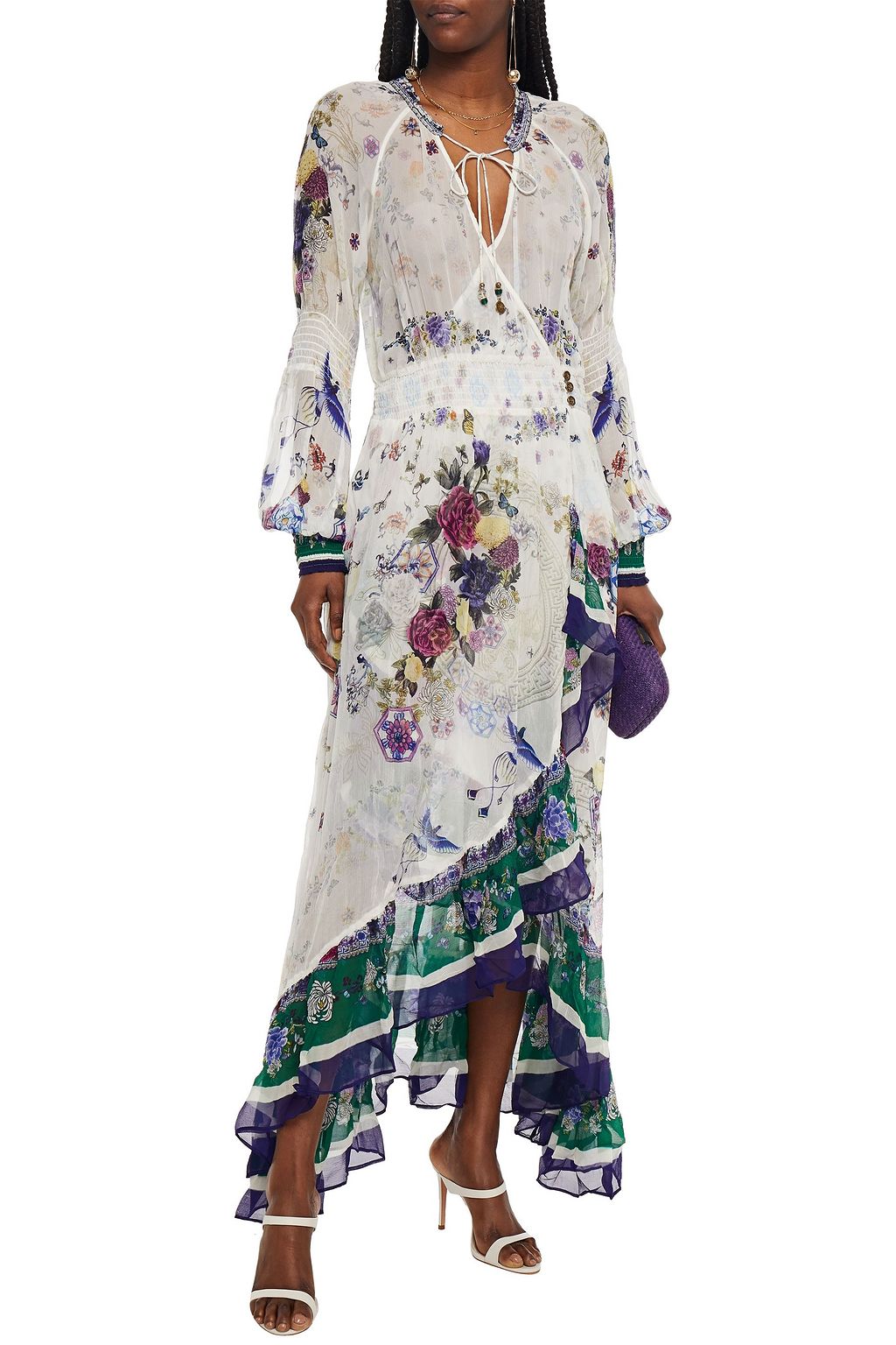 CAMILLA Ruffled printed silk-crepon maxi wrap dress