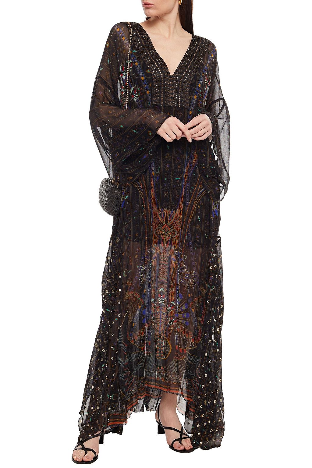 CAMILLA Crystal-embellished metallic silk-chiffon maxi dress