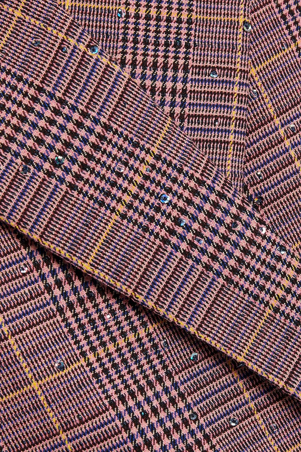 DEREK LAM 10 CROSBY Double-breasted sequin-embellished Prince of Wales checked woven blazer