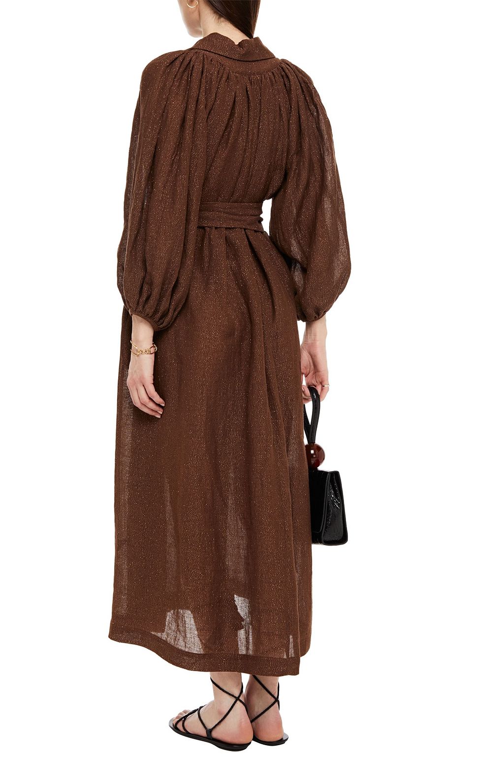 LISA MARIE FERNANDEZ Gathered metallic linen-blend gauze midi dress