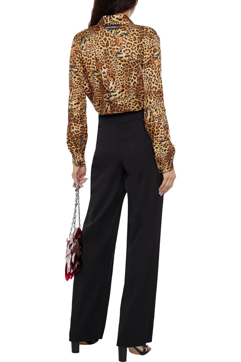 JUST CAVALLI Button-detailed piqué wide-leg pants