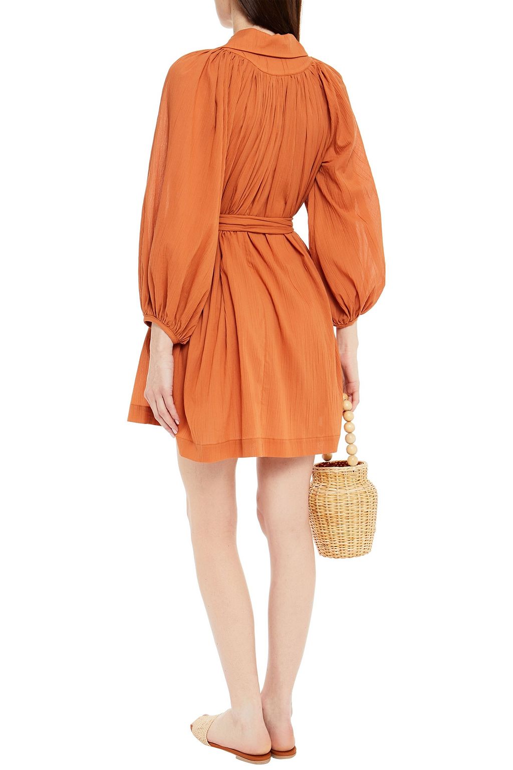 LISA MARIE FERNANDEZ Belted crinkled cotton-gauze mini dress