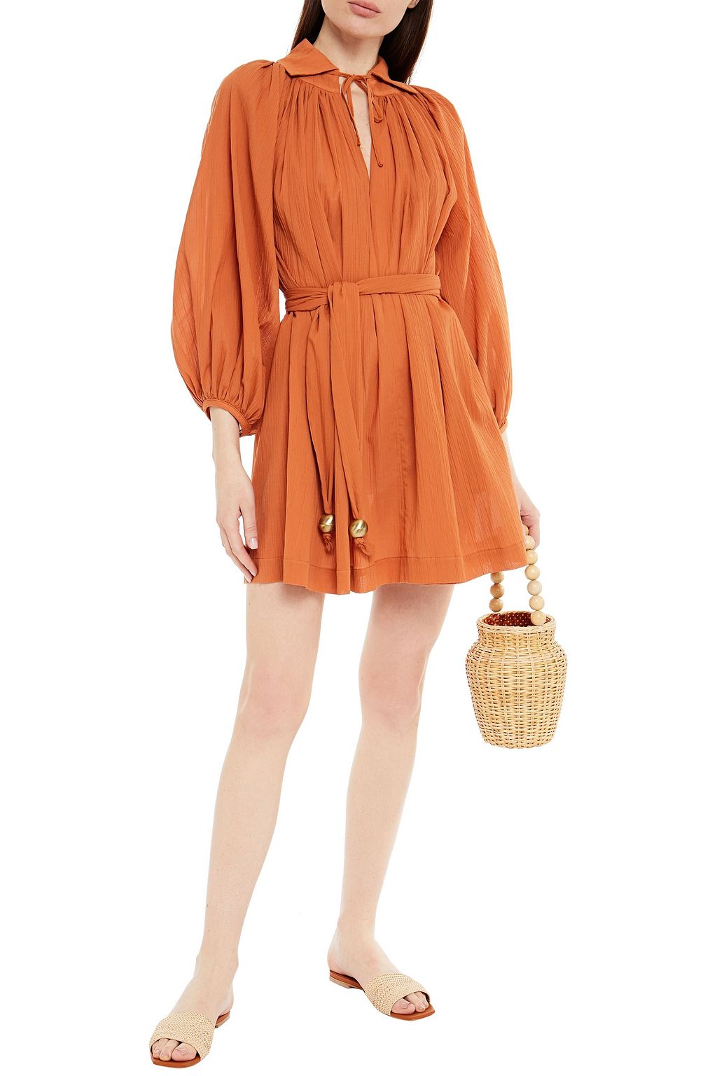 LISA MARIE FERNANDEZ Belted crinkled cotton-gauze mini dress