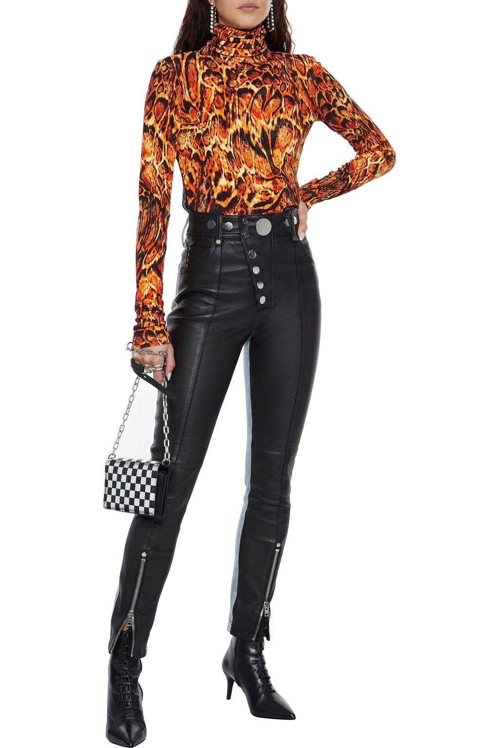 JUST CAVALLI Leopard-print stretch-jersey turtleneck top