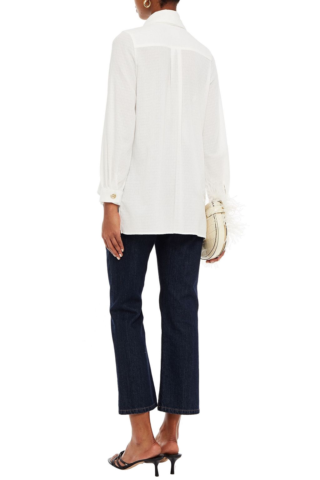 MOTHER OF PEARL Mila tie-neck cotton-jacquard blouse
