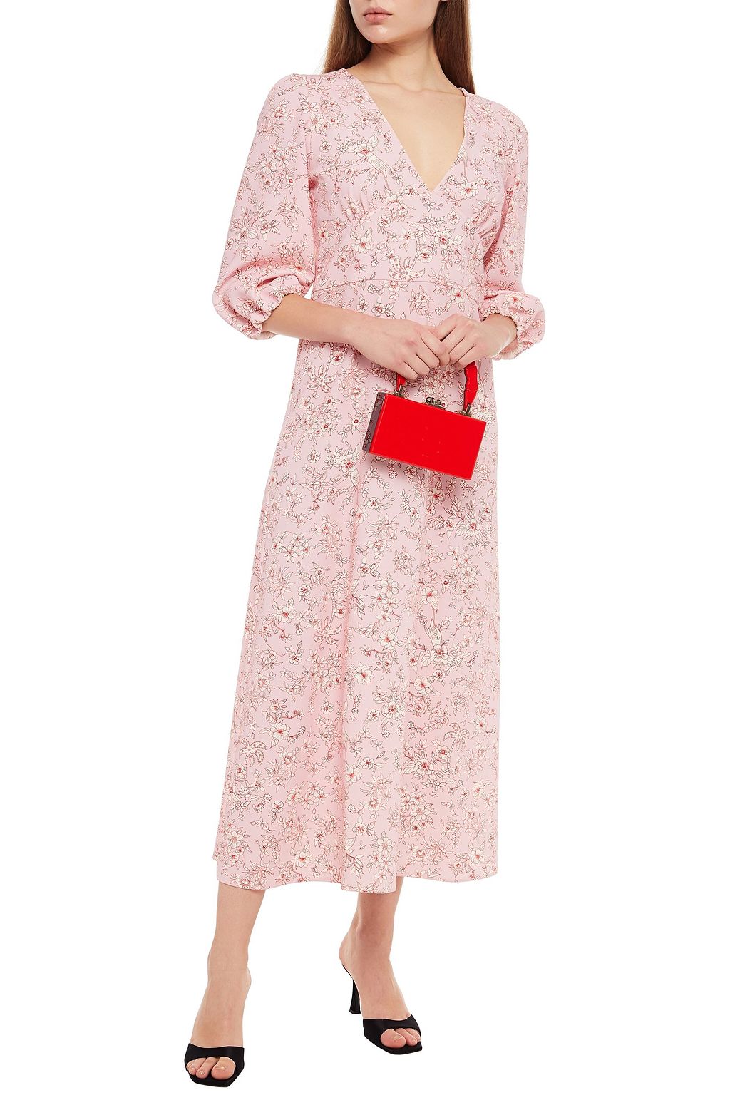 VIVETTA Bow-detailed floral-print crepe midi dress