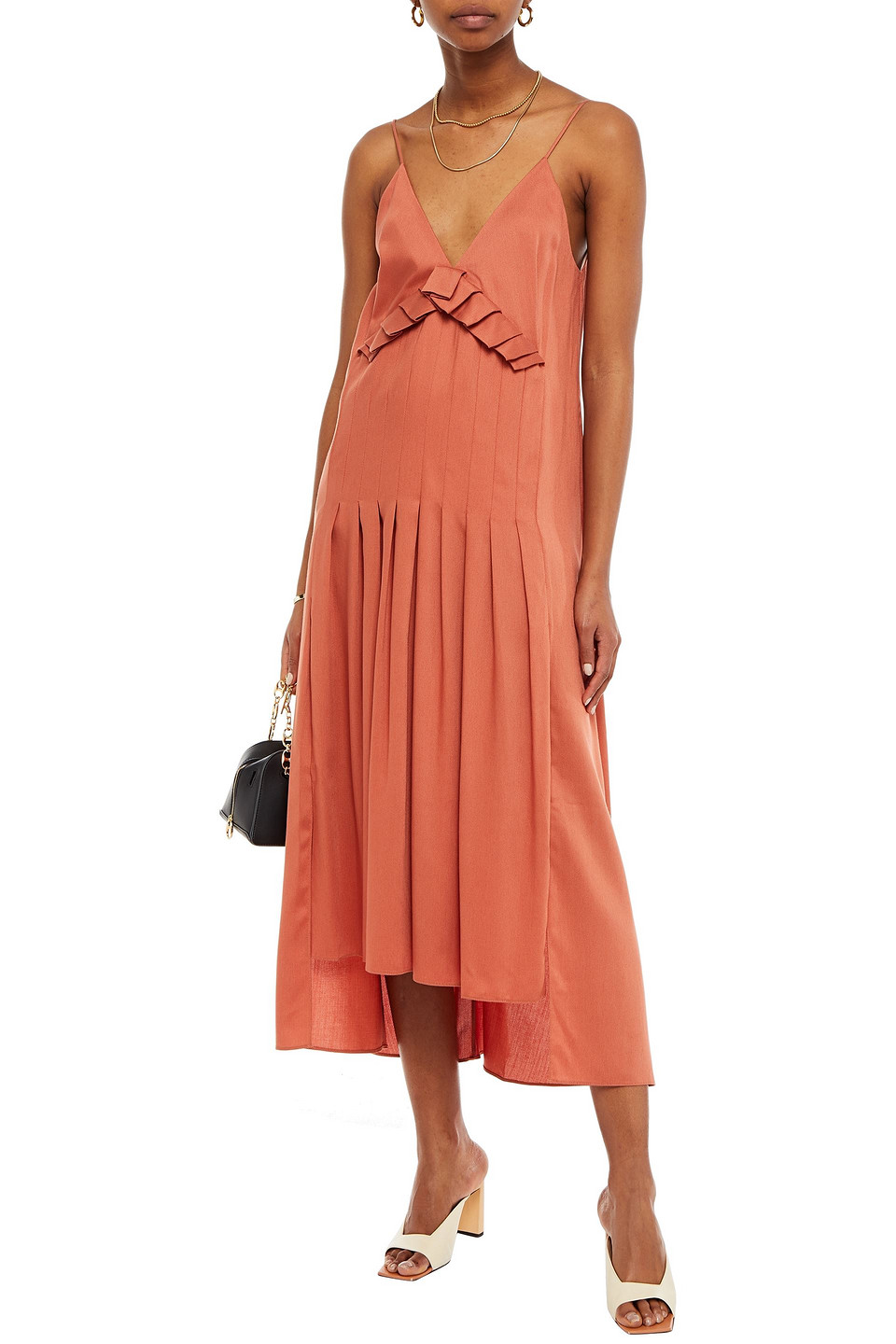 Mother Of Pearl Auraura Pleated Lyocell-twill Midi Dress In Neutrals