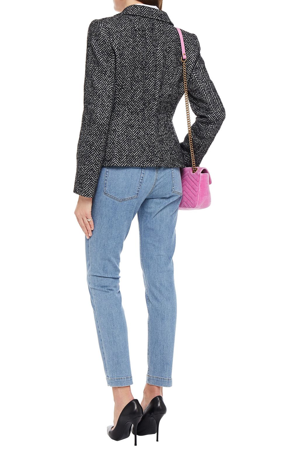 DOLCE&GABBANA Double-breasted herringbone wool-blend peplum blazer