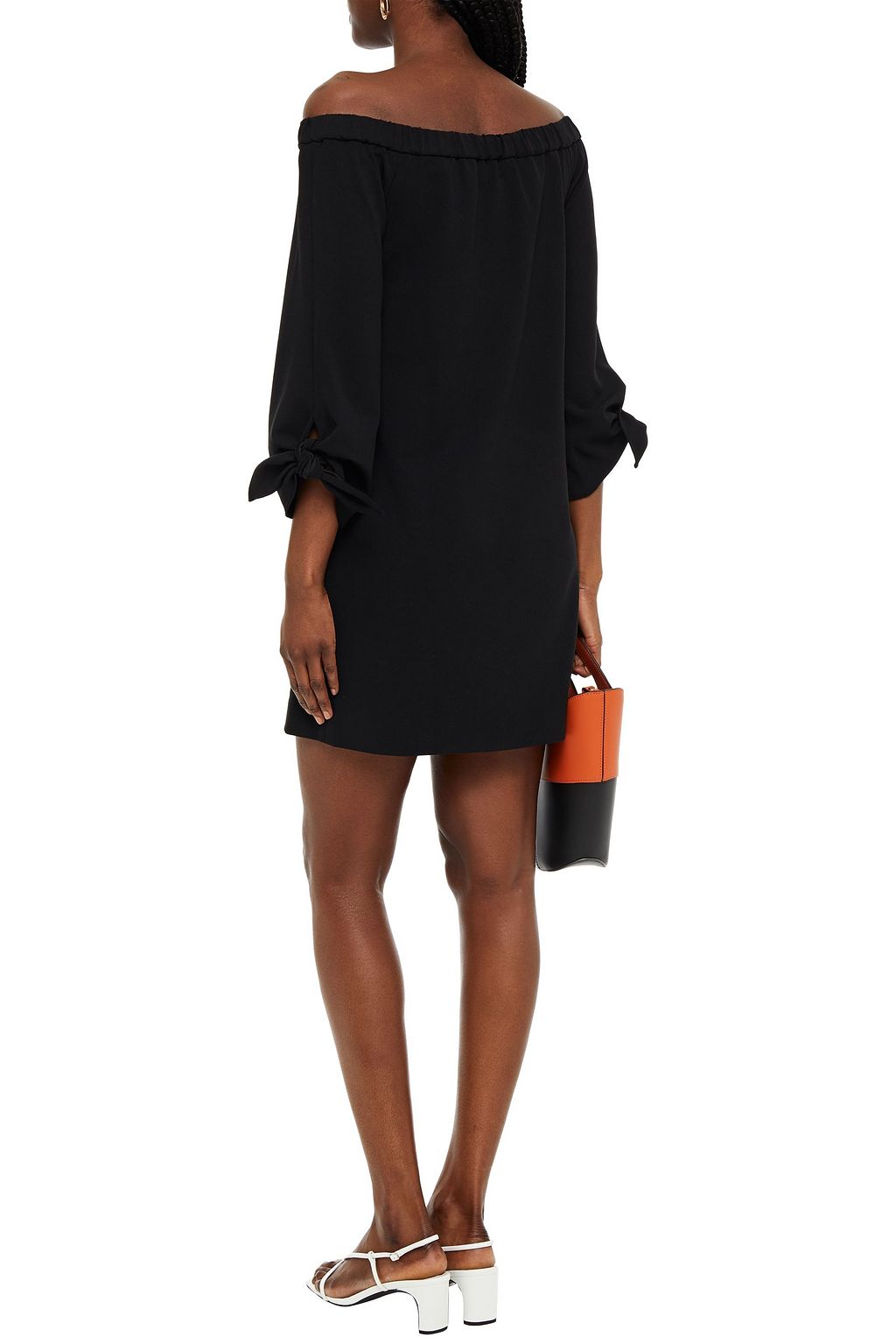 TIBI Off-the-shoulder tie-detailed stretch-crepe mini dress