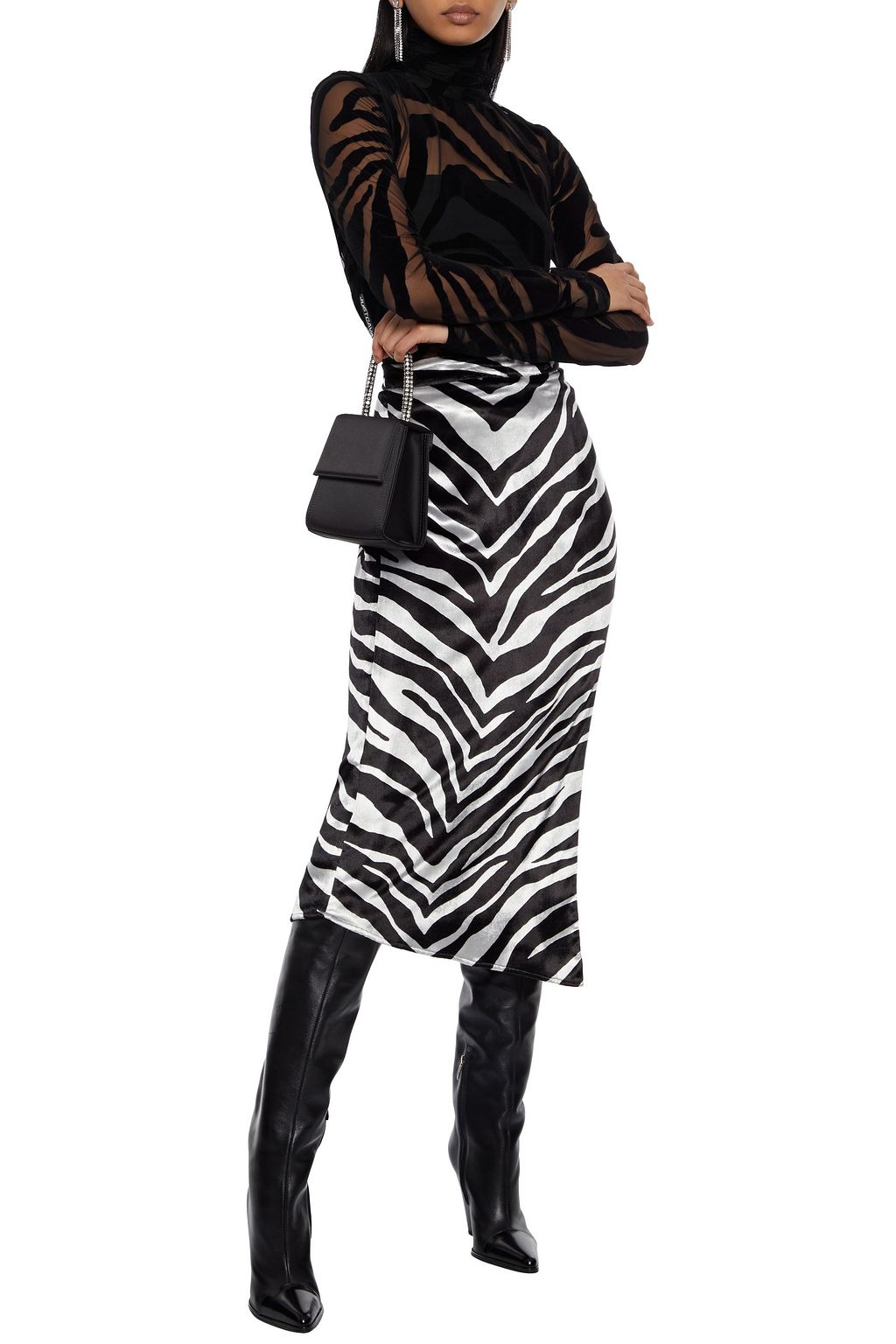 JUST CAVALLI Flocked tulle turtleneck top