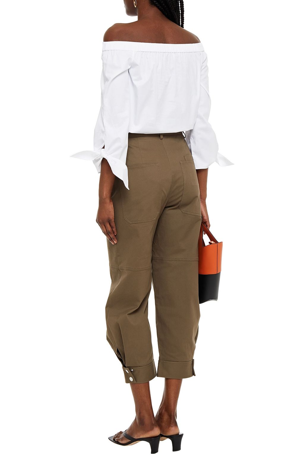 TIBI Off-the-shoulder tie-detailed cotton-poplin top