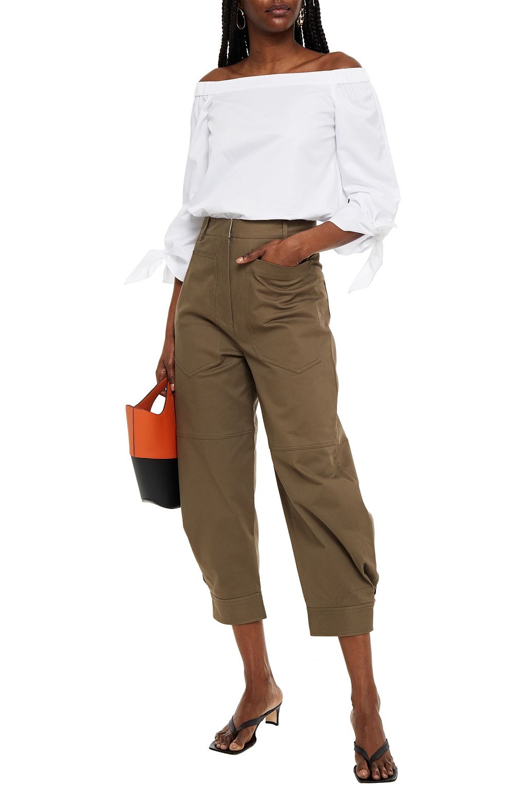 TIBI Off-the-shoulder tie-detailed cotton-poplin top