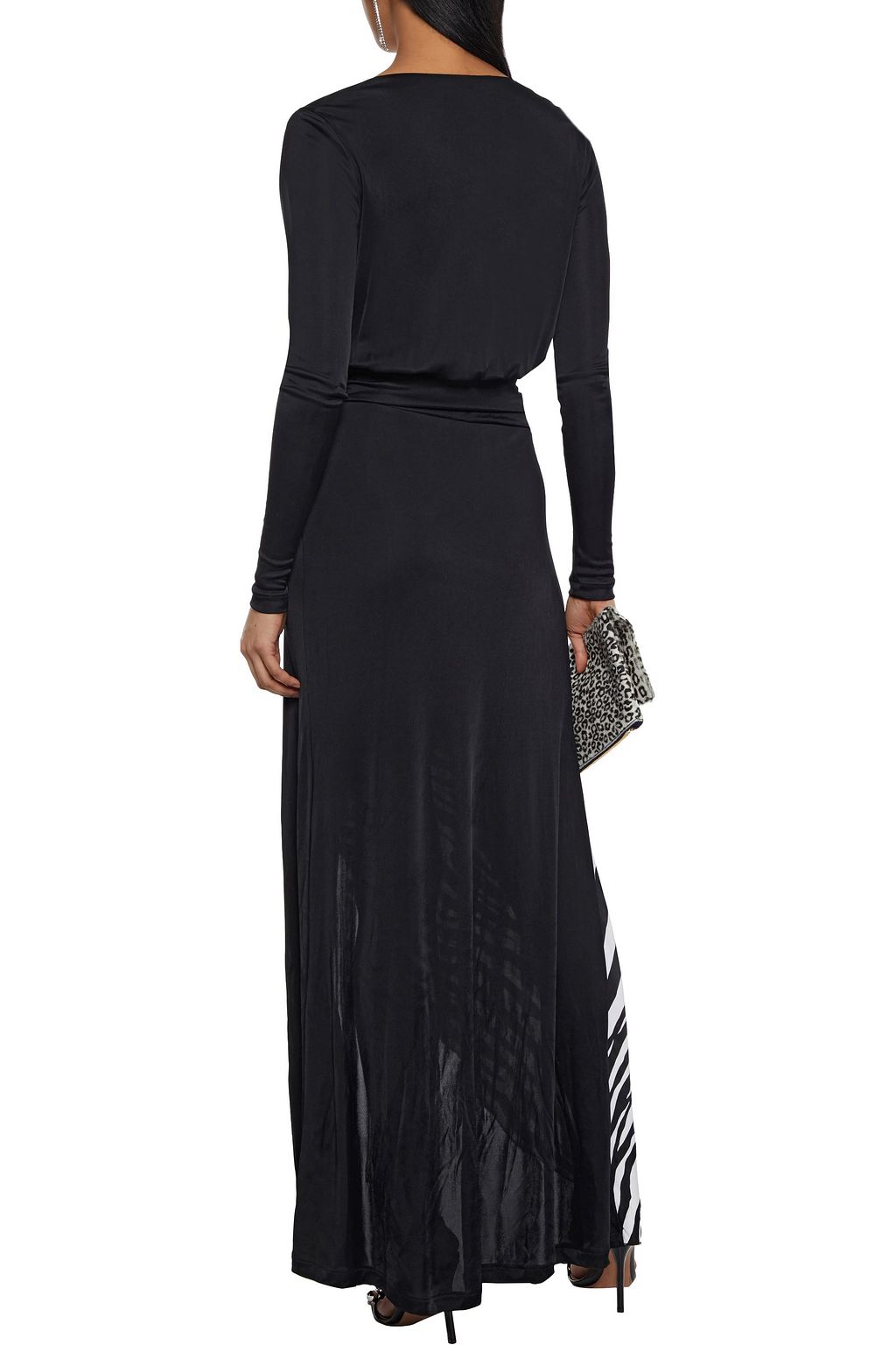 JUST CAVALLI Wrap-effect ruched printed satin-jersey maxi dress