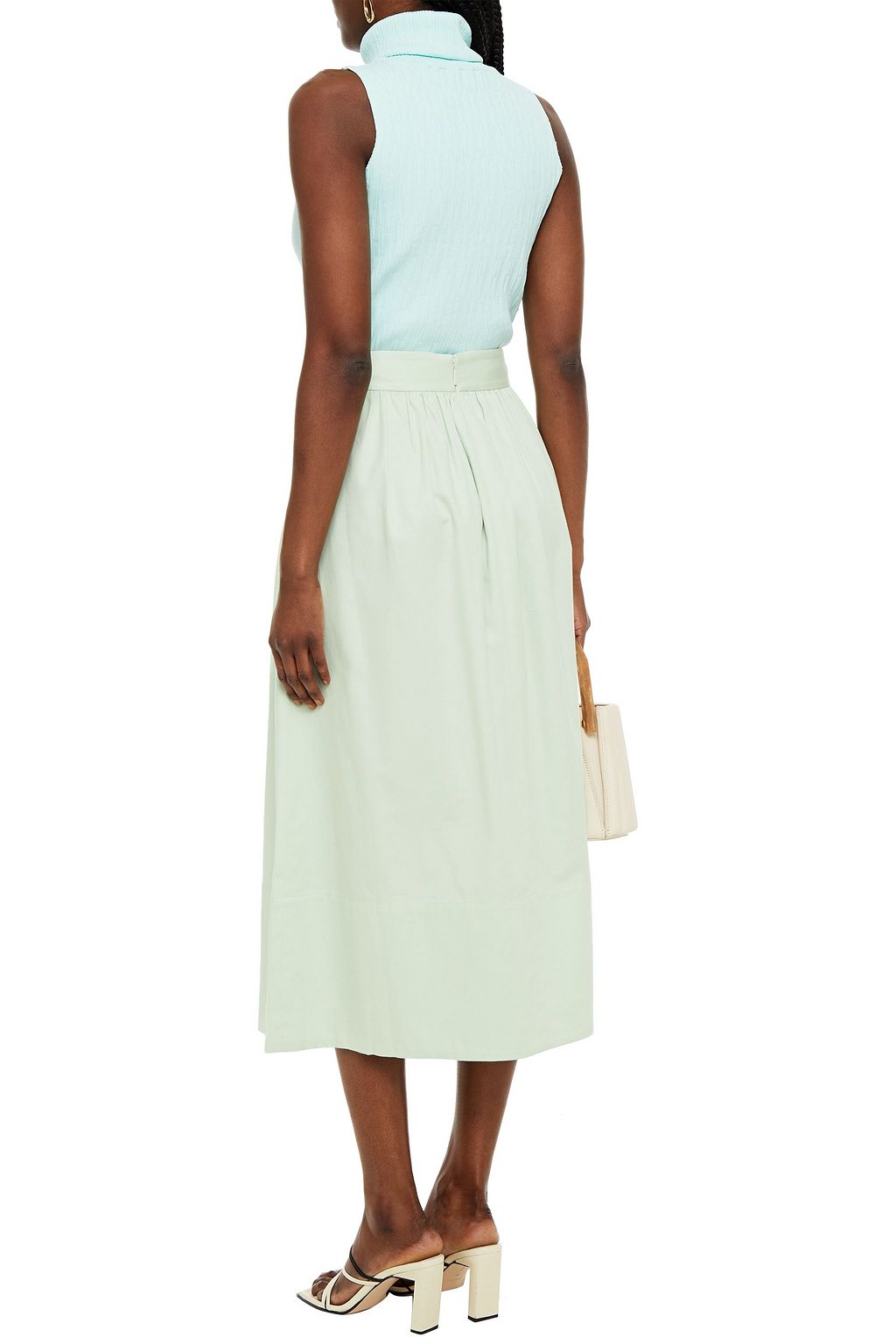 TIBI Gathered cotton midi skirt