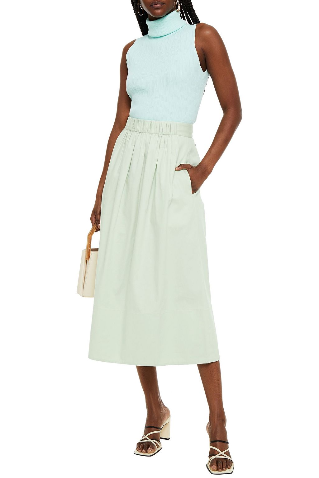 TIBI Gathered cotton midi skirt
