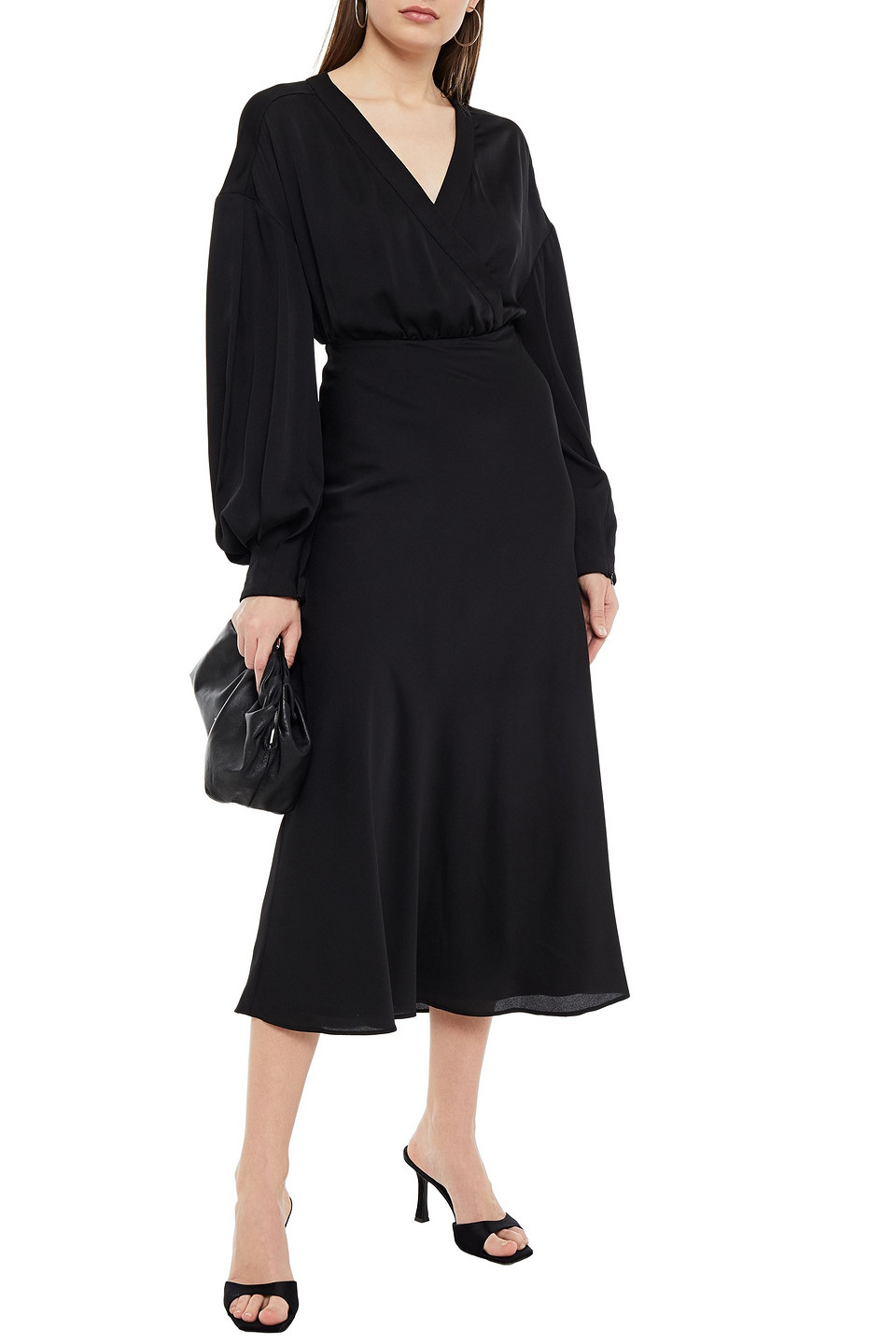 Rachel Gilbert Karo Wrap-effect Crepe Midi Dress In Black