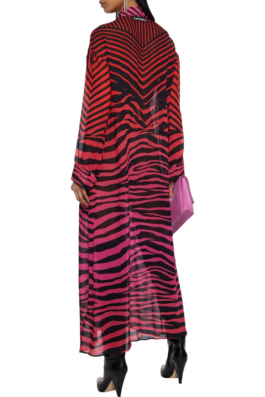 JUST CAVALLI Zebra-print dégradé chiffon maxi shirt dress