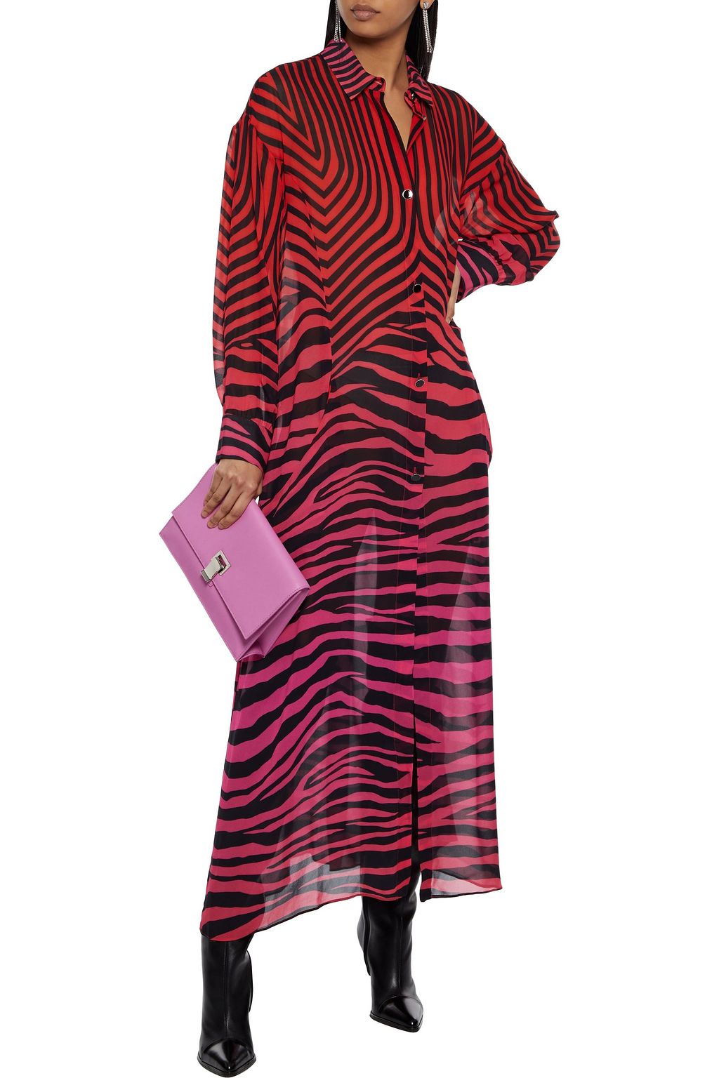 JUST CAVALLI Zebra-print dégradé chiffon maxi shirt dress