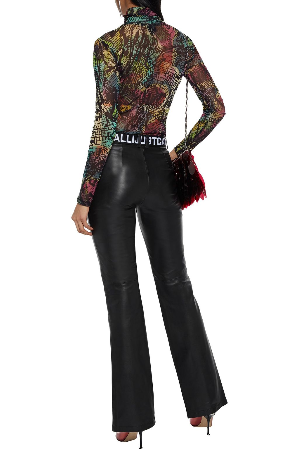 JUST CAVALLI Printed stretch-mesh turtleneck top