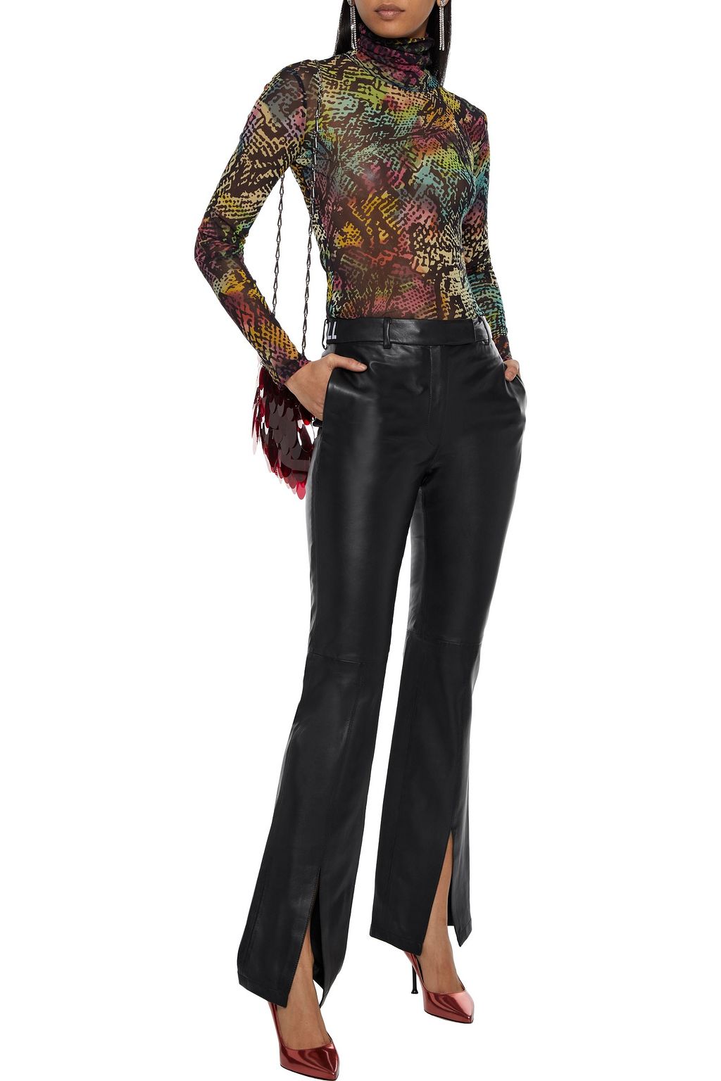 JUST CAVALLI Printed stretch-mesh turtleneck top