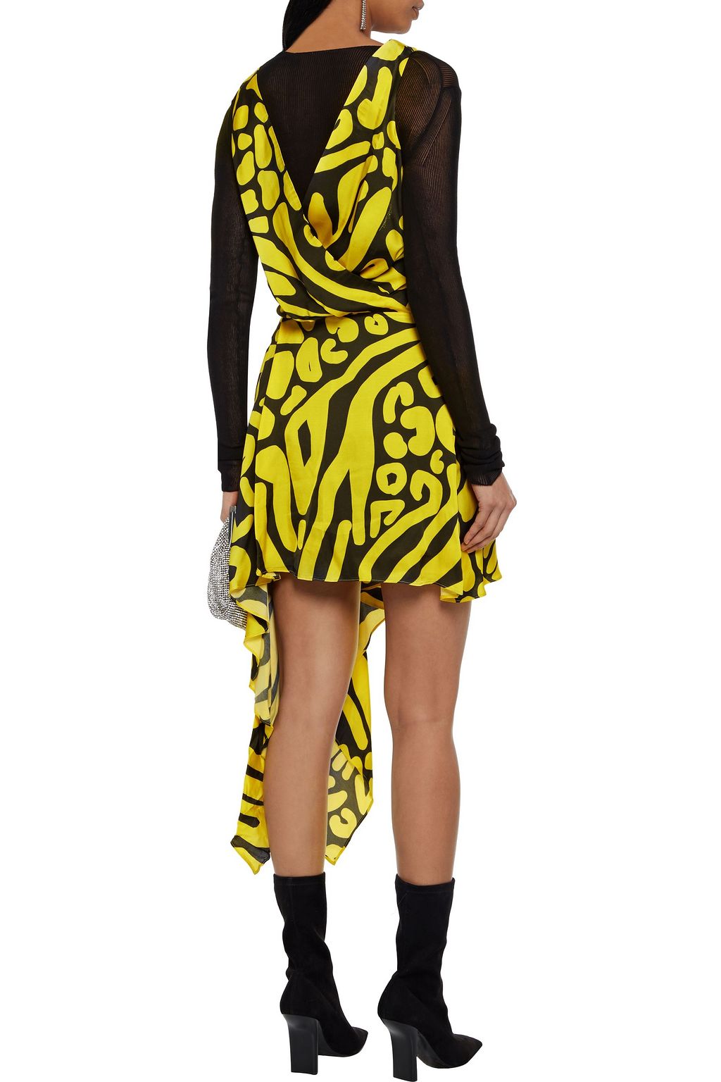 JUST CAVALLI Wrap-effect pleated printed satin mini dress