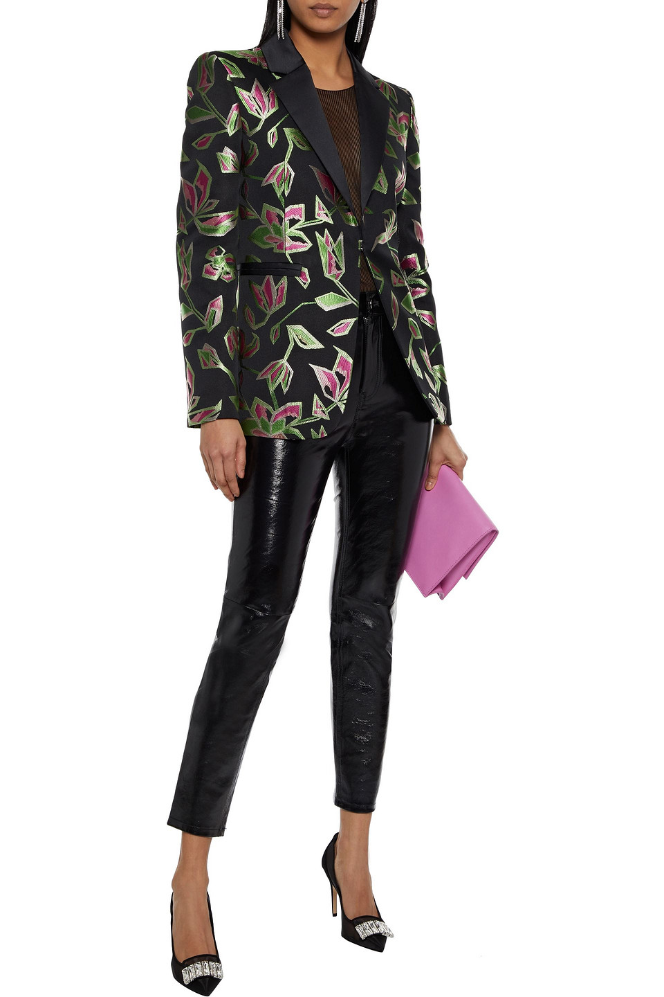 Just Cavalli Satin-trimmed Brocade Blazer In Black