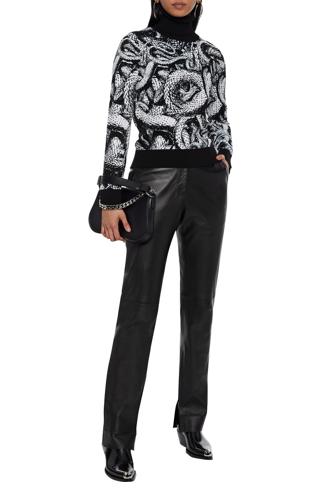 JUST CAVALLI Metallic jacquard-knit turtleneck sweater