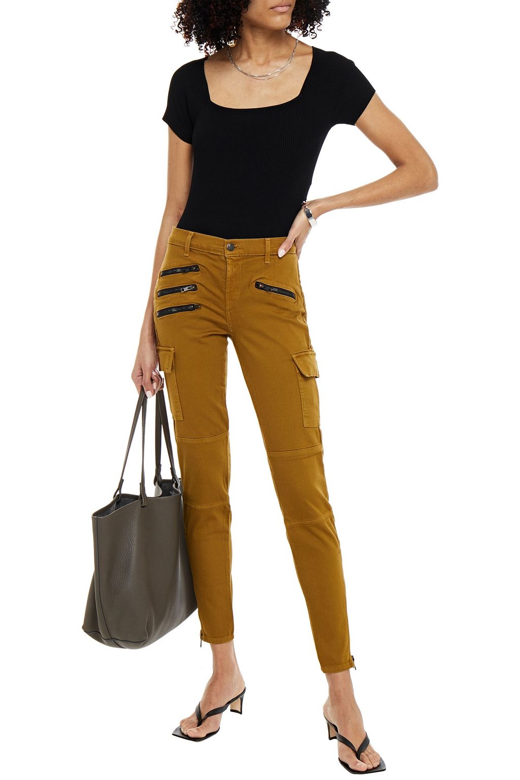 J BRAND The Brix zip-detailed cotton-blend skinny pants