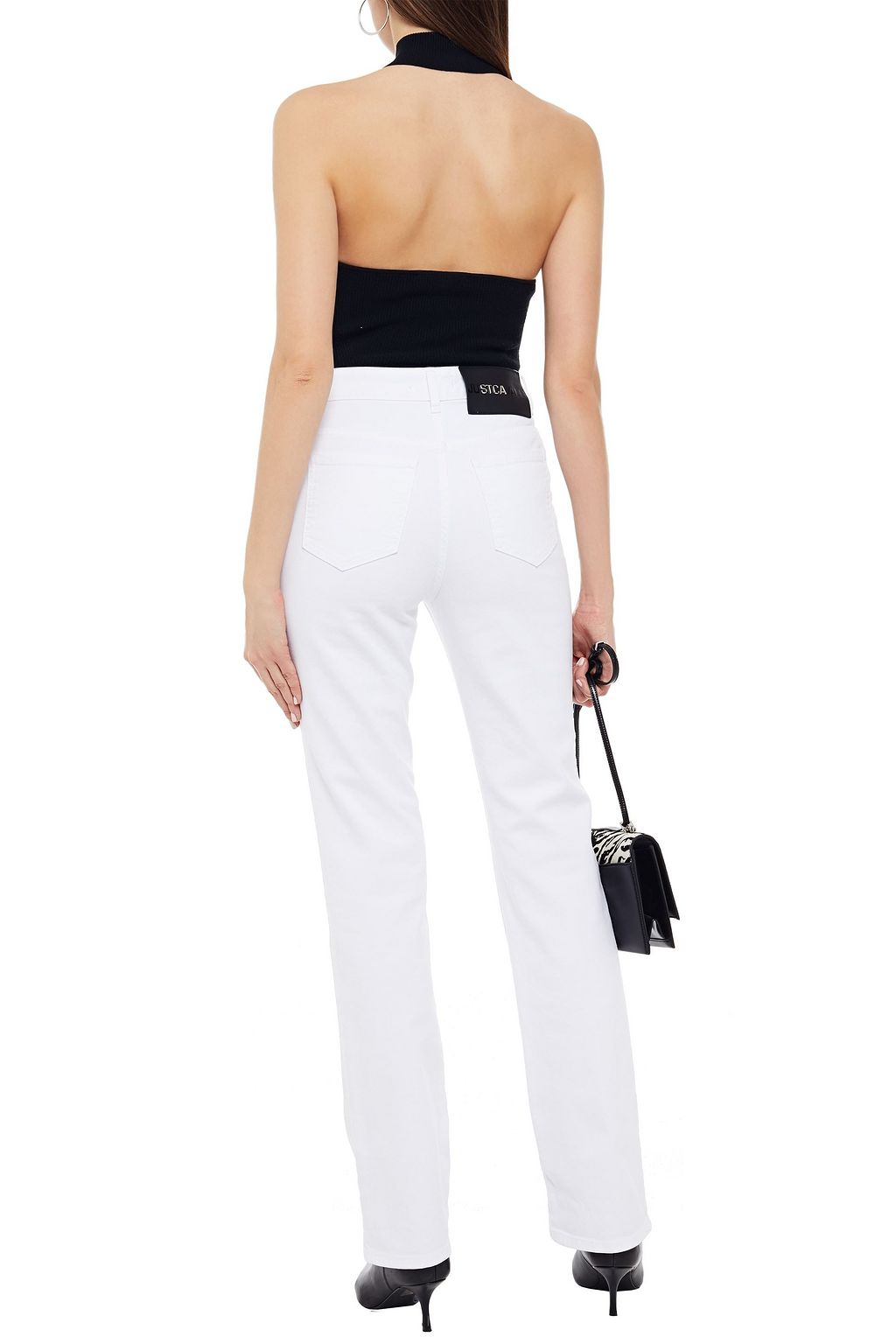 JUST CAVALLI Leather-trimmed studded high-rise straight-leg jeans