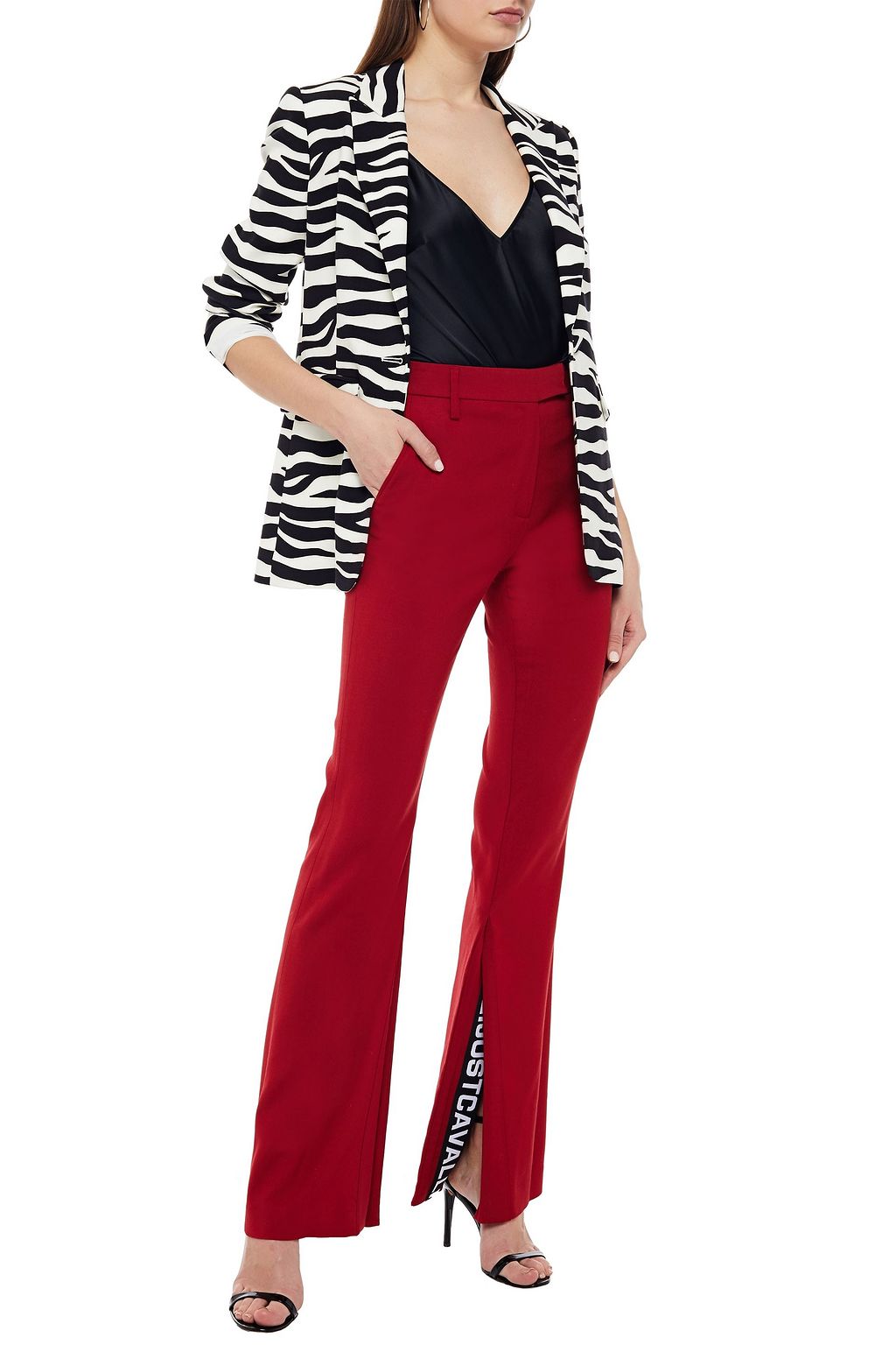 JUST CAVALLI Jacquard-trimmed stretch-twill flared pants